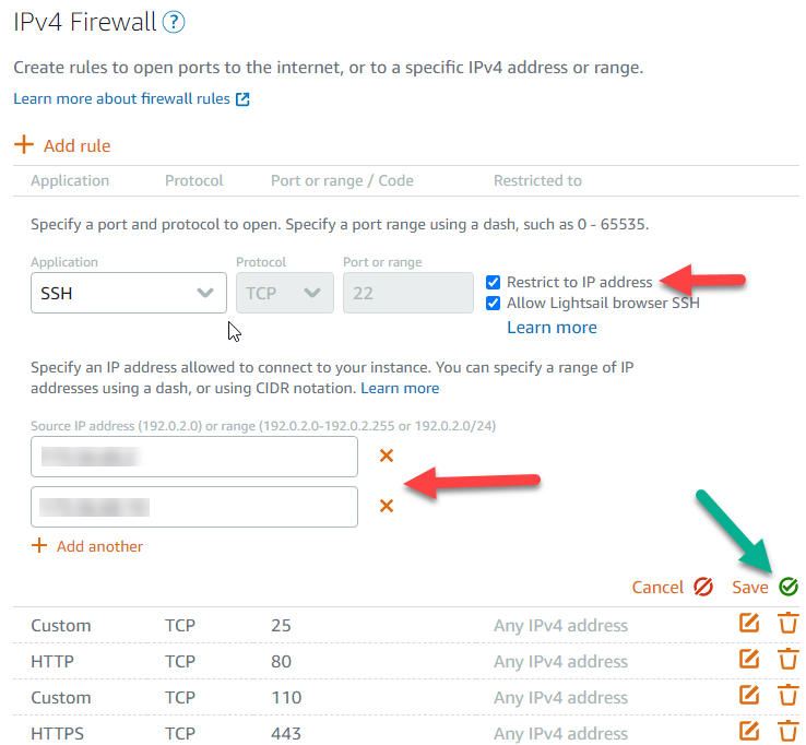 Restrict IP address in AWS Lightsail