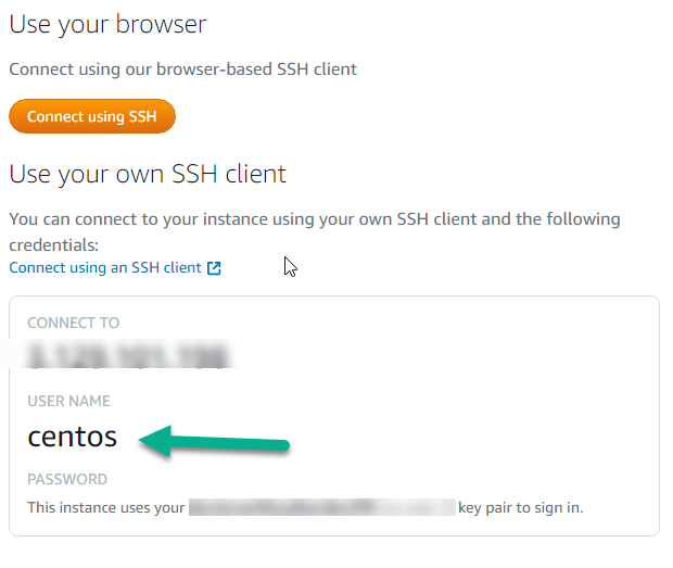 Connection information in AWS lightsail
