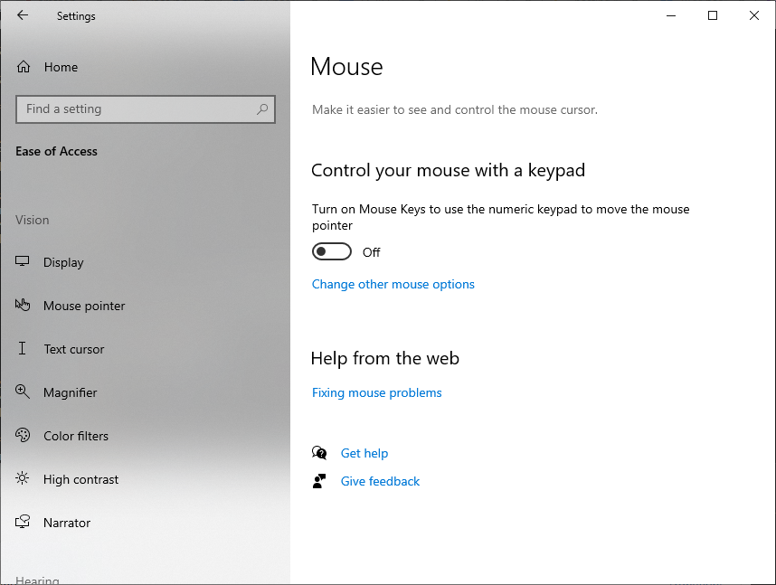 Windows 10 Mouse Keys